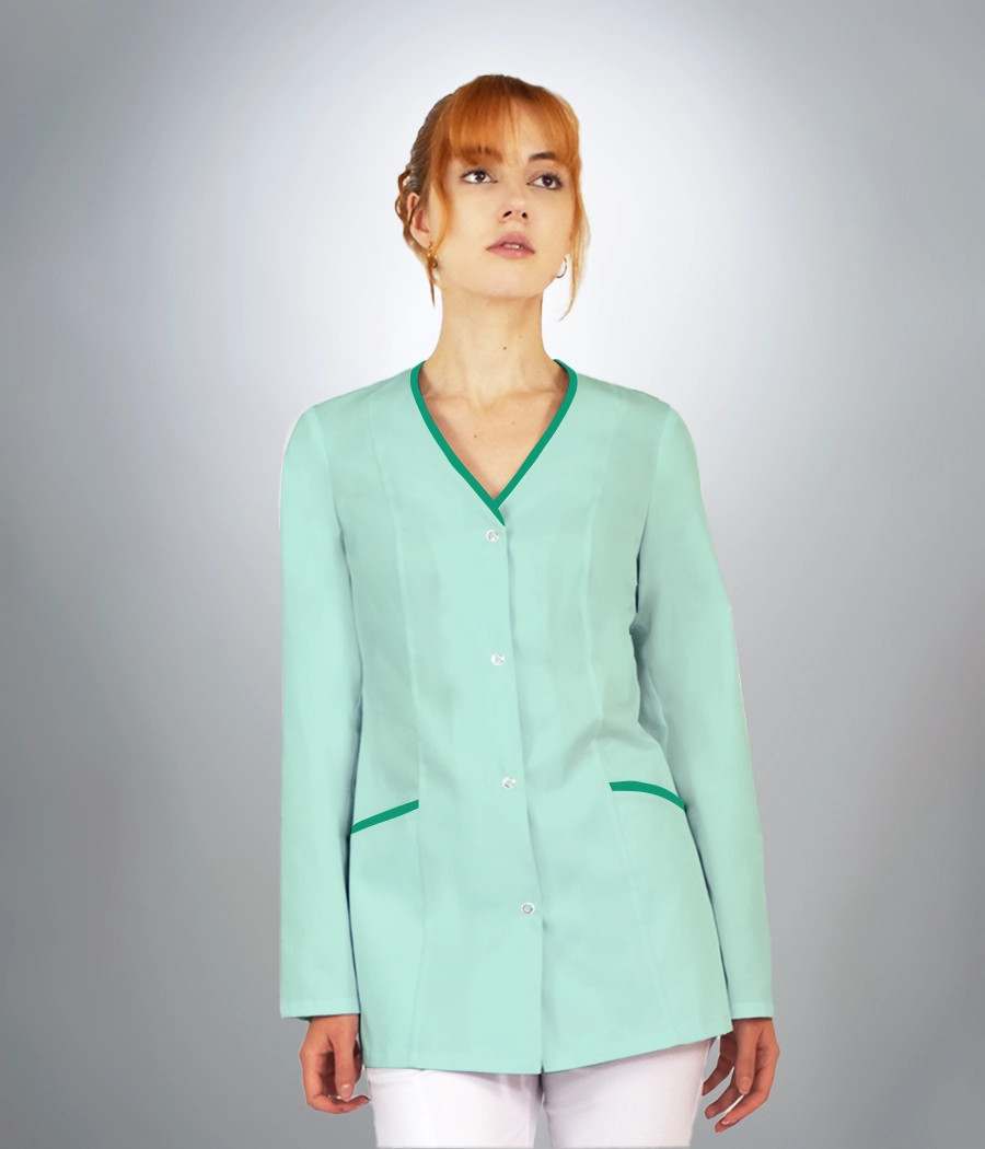 Bluza medyczna damska dekolt serek 1017 kolor tkaniny seledynowy OP K5   i wstawki zielony OP K6