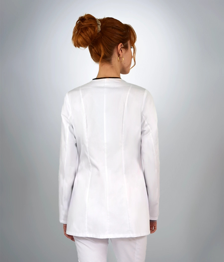 Bluza medyczna damska dekolt serek 1017 kolor tkaniny biały OP K1  i wstawki granatowy OP K14