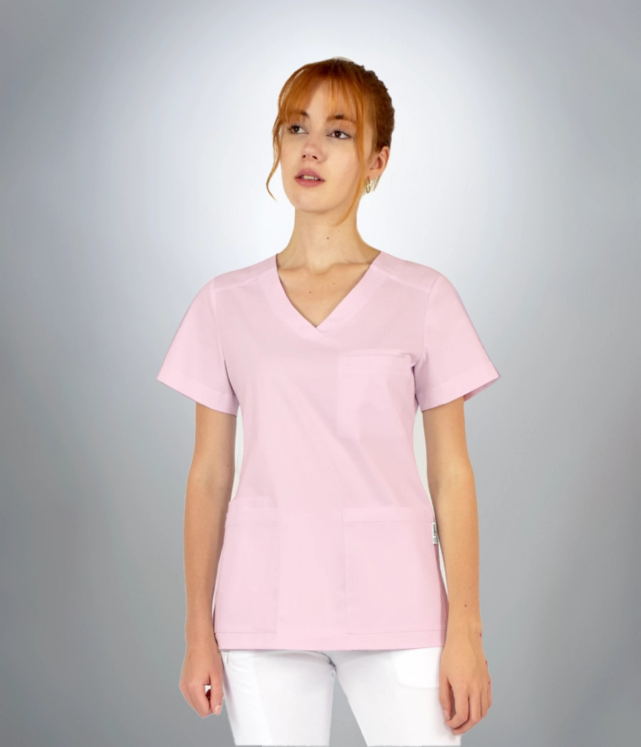 Bluza scrub medyczna damska w szpic z karczkiem 1817 w kolorze różowy CS K3