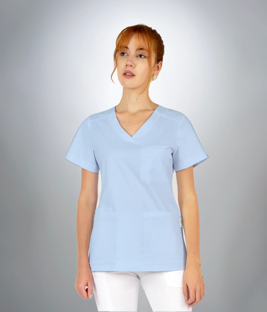 Bluza scrub medyczna damska w szpic z karczkiem  1817 w kolorze błękitnym CS K7