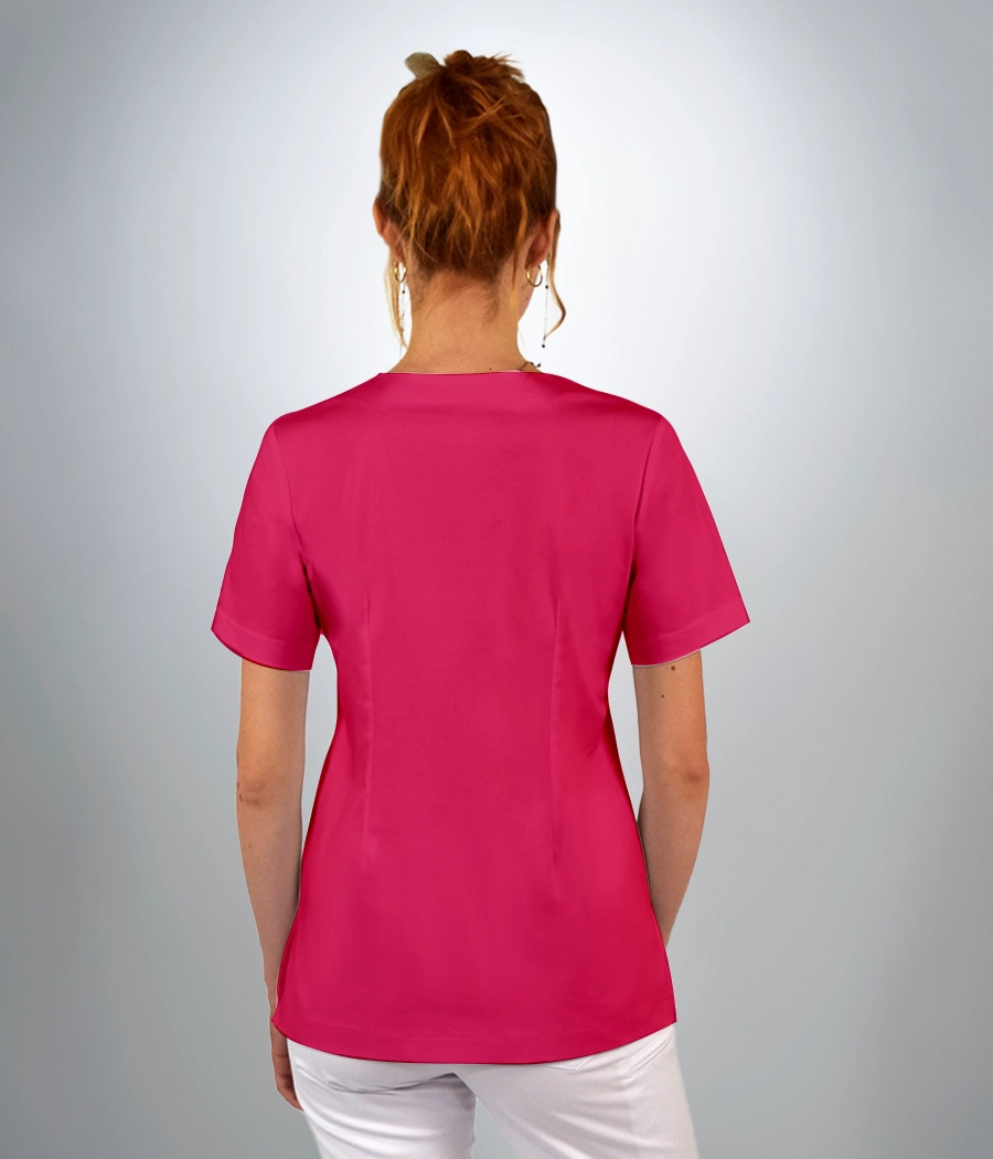 Bluza scrub medyczna damska dekolt okrągły z rozcięciem 1819 w kolorze ciemnej fuksji CS K33