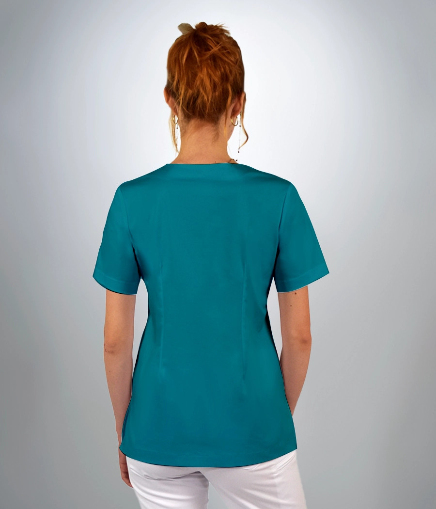 Bluza scrub medyczna damska dekolt okrągły z rozcięciem 1819 w kolorze morskim PS K16