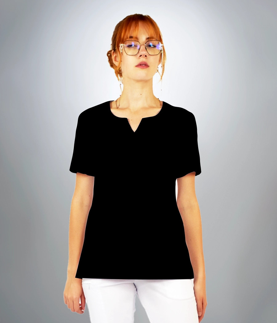 Bluza scrub medyczna damska dekolt okragły z rozcięciem 1819 w kolorze czarnym CS K23
