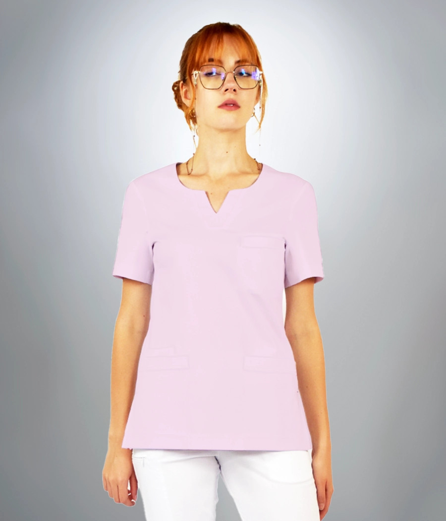 Bluza scrub medyczna damska dekolt okragły z rozcięciem 1819 w kolorze wrzosowym CS K4