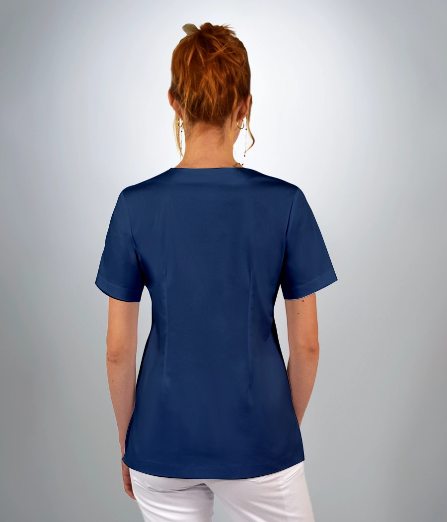 Bluza scrub medyczna damska dekolt okragły z rozcięciem 1819 w kolorze granatowym PS K14