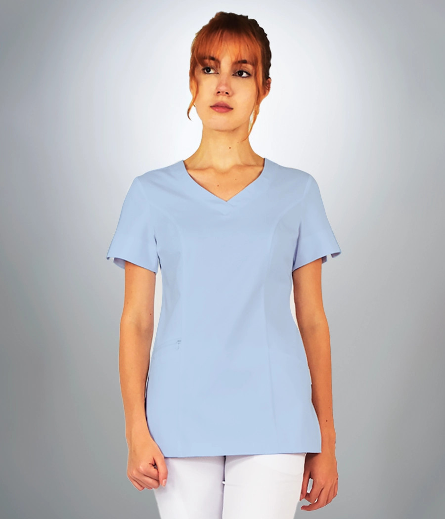 Bluza scrub medyczna damska dodatkowa kieszonka na zameczek 1818 w kolorze błękitnym CS K7