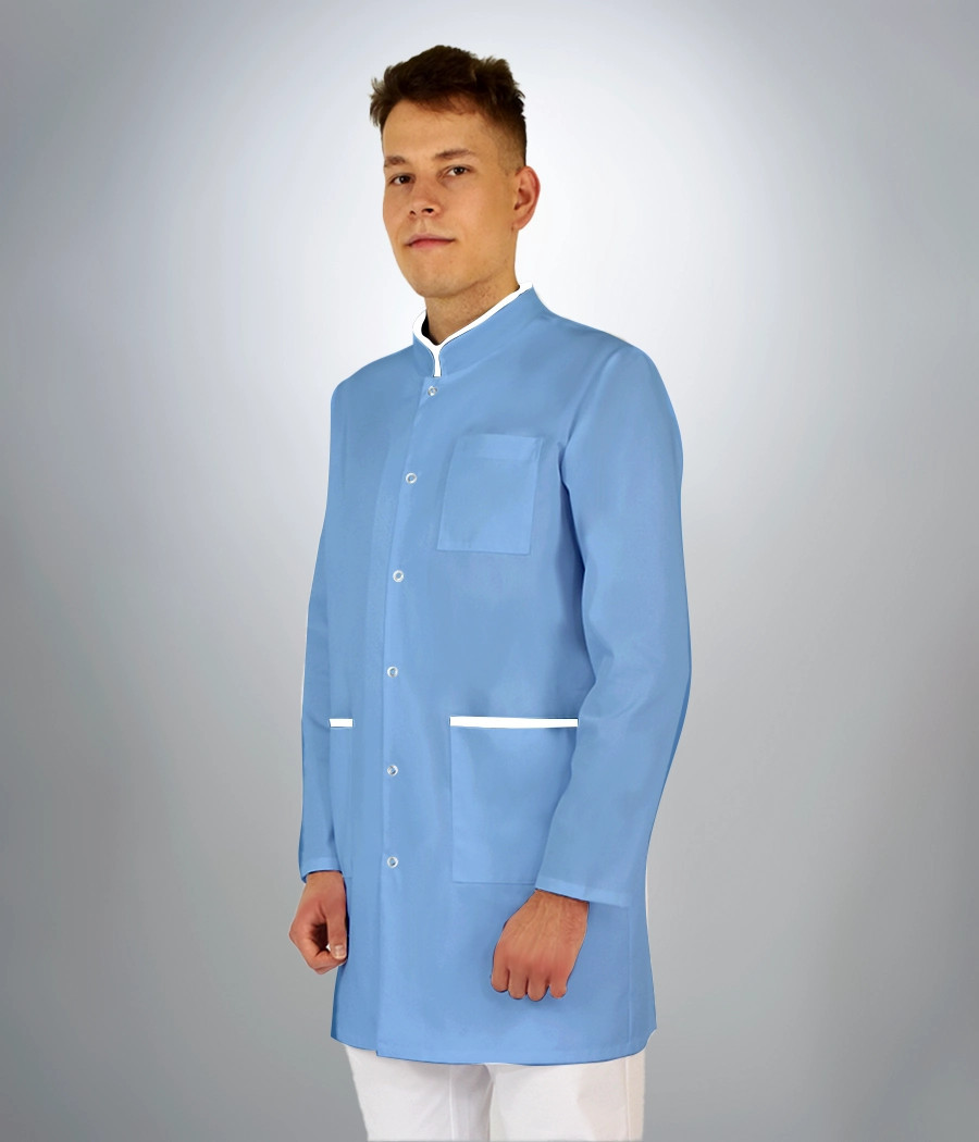 Fartuch medyczny męski 2015 kolor tkaniny błękitny OP K7 i kolor wstawki biały OP K1