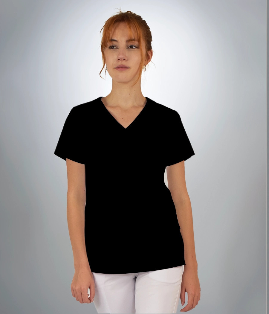 Bluza scrub medyczna damska z karczkiem i podłużne cięcia 1820 w kolorze czarnym CS K23
