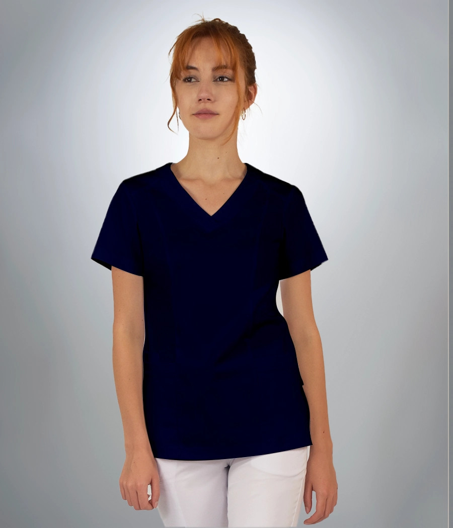 Bluza scrub medyczna damska z karczkien i podłużne cięcia 1820 w kolorze granatowym CS K14