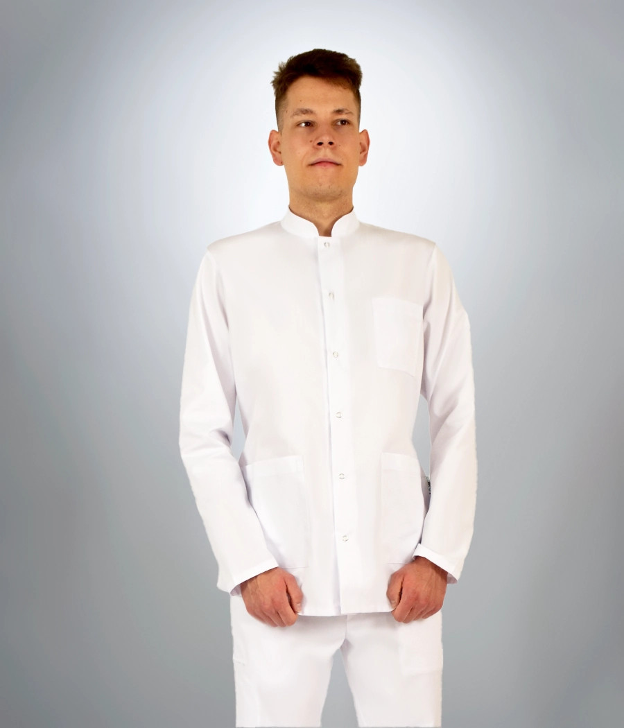 Bluza medyczna męska klasyczna ze stójką 3002 w kolorze białym OP K1