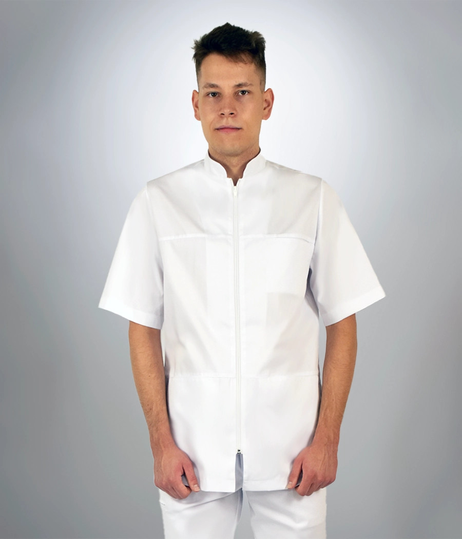 Bluza medyczna męska z poprzecznymi cięciami 3007 w kolorze białym OP K1