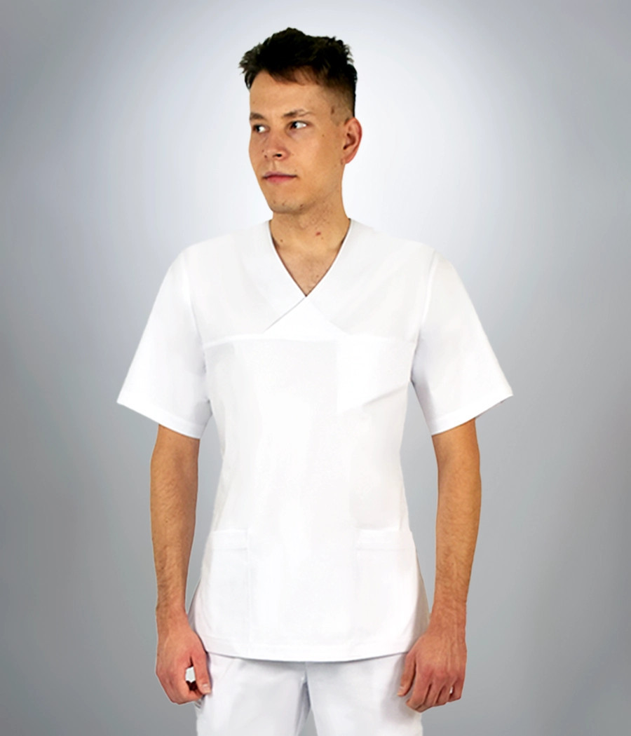 Bluza scrub medyczna męska taliowana 3011 w kolorze białym OP K1