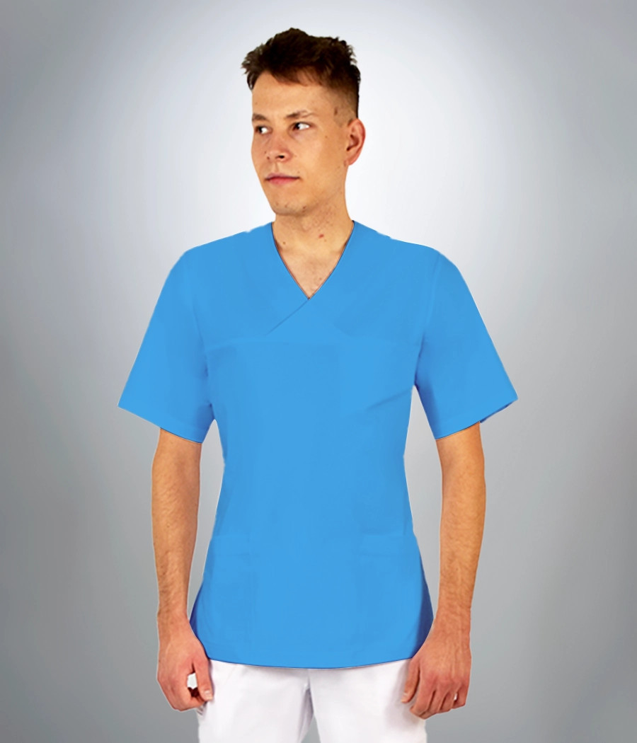 Bluza scrub medyczna męska taliowana 3011 w kolorze błękitnym PS K7