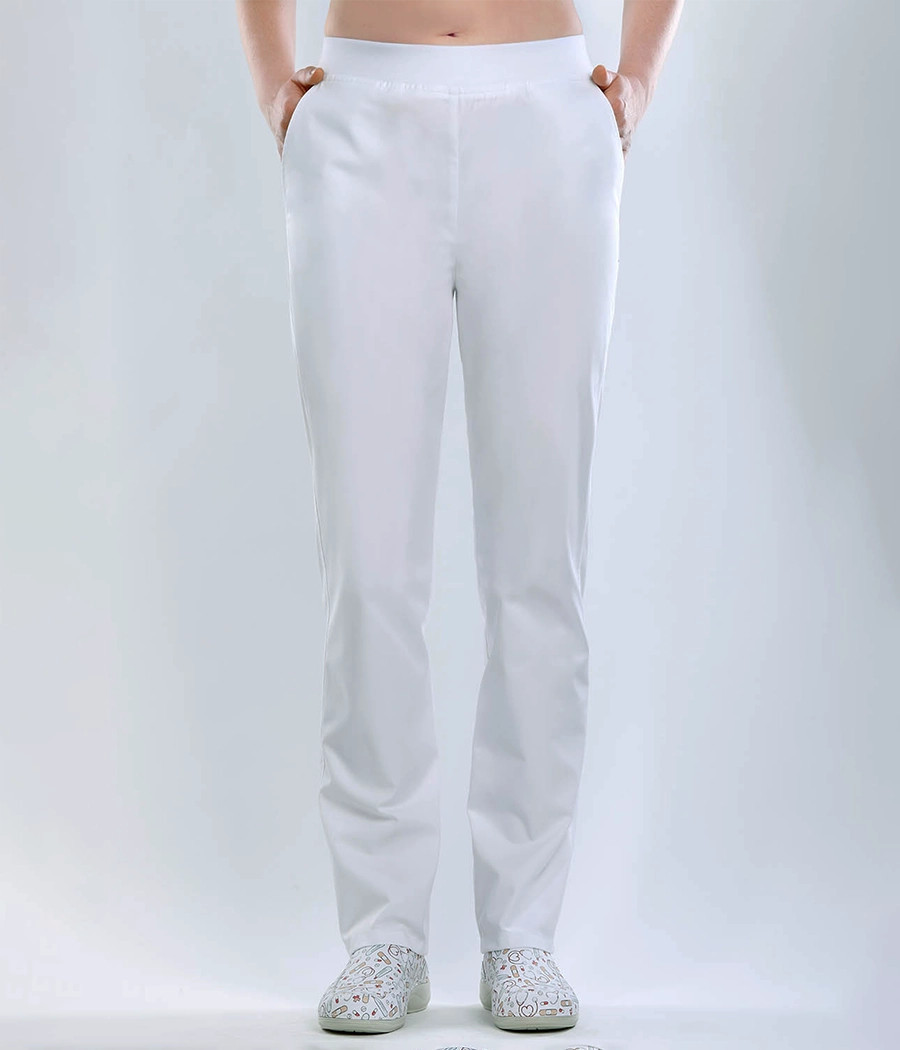 Spodnie medyczne damskie proste z gumą w pasie 5024 w kolorze białym OP K1