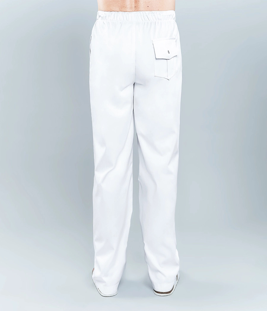 Spodnie medyczne męskie z kieszenią z tyłu ściągane sznurkiem 6003 w kolorze białym OP K1