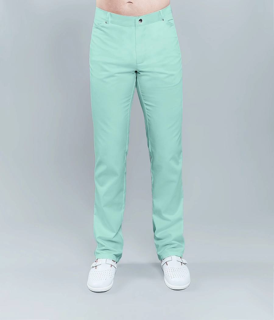 Spodnie medyczne męskie dżinsowe 6002 w kolorze seledynowym OP K5