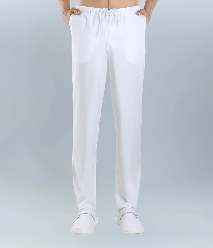 Spodnie medyczne męskie ściągane sznurkiem 6023 w kolorze białym OP K1