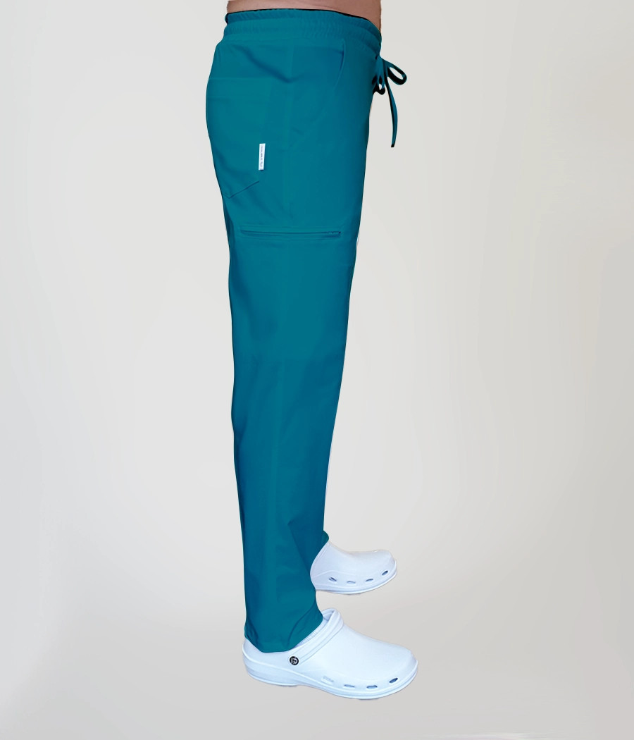Spodnie medyczne męskie proste z troczkami 6024 w kolorze  morskim PS K16