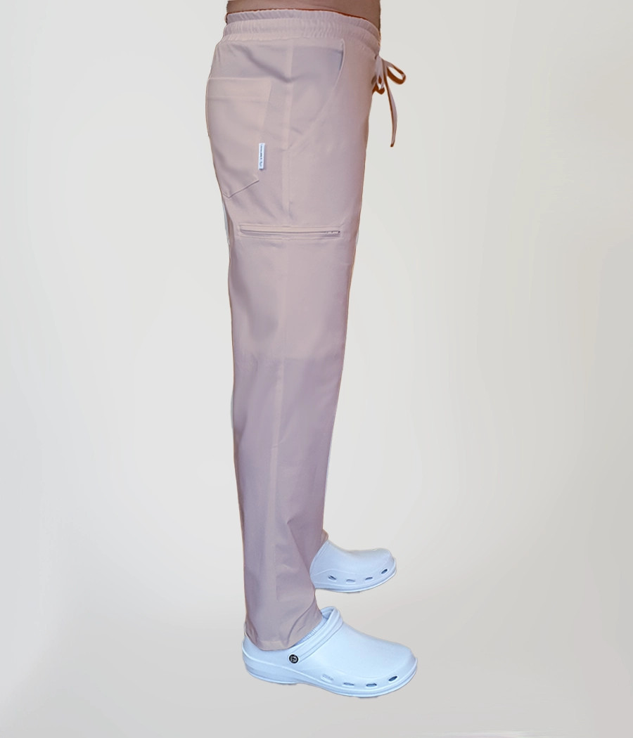 Spodnie medyczne męskie proste z troczkami 6024 w kolorze beżowym CS K19