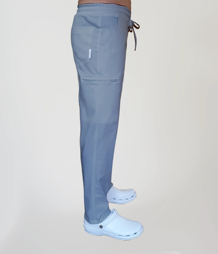 Spodnie medyczne męskie proste z troczkami 6024 w kolorze szarym PS K2