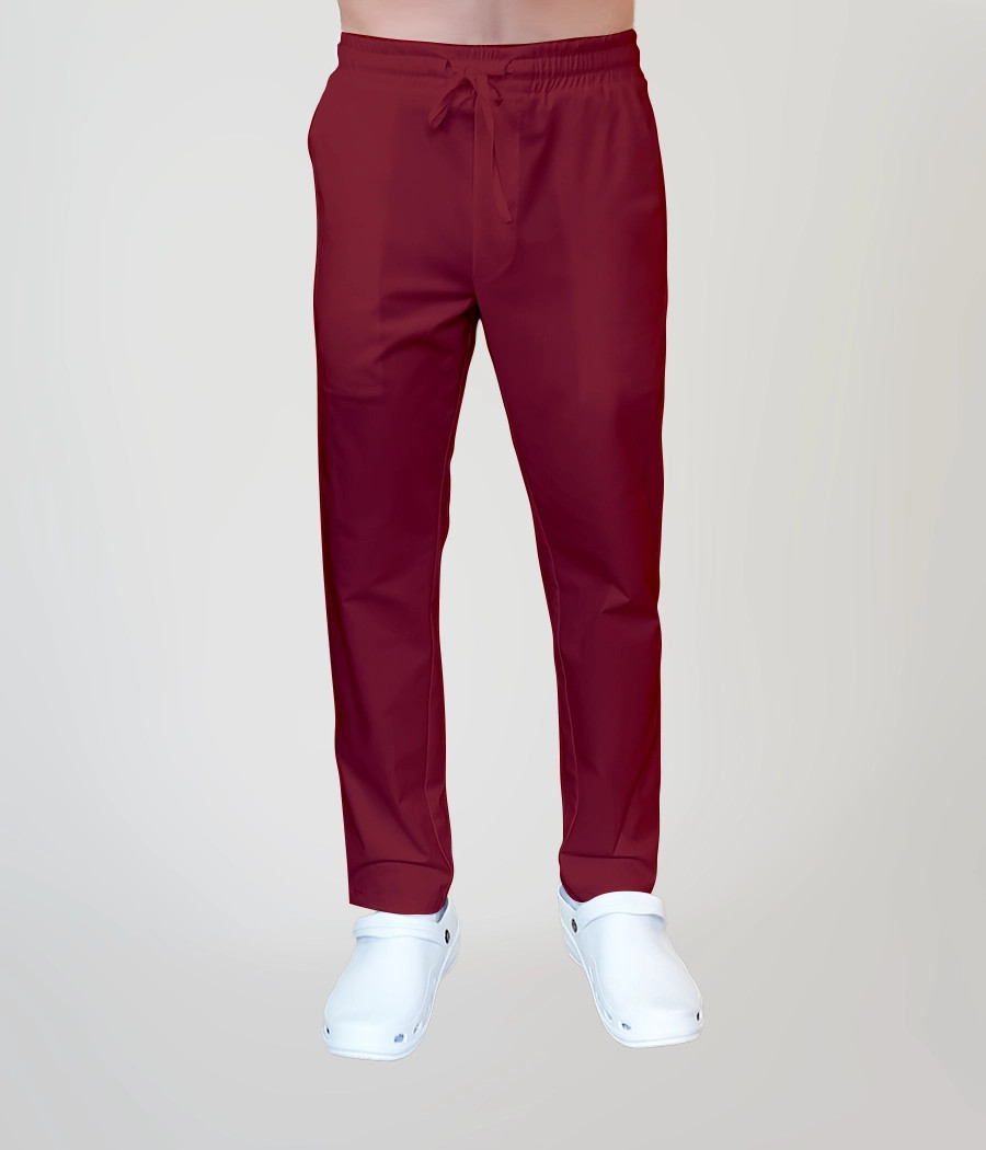 Spodnie medyczne męskie proste z troczkami 6024 w kolorze bordowym CS K9