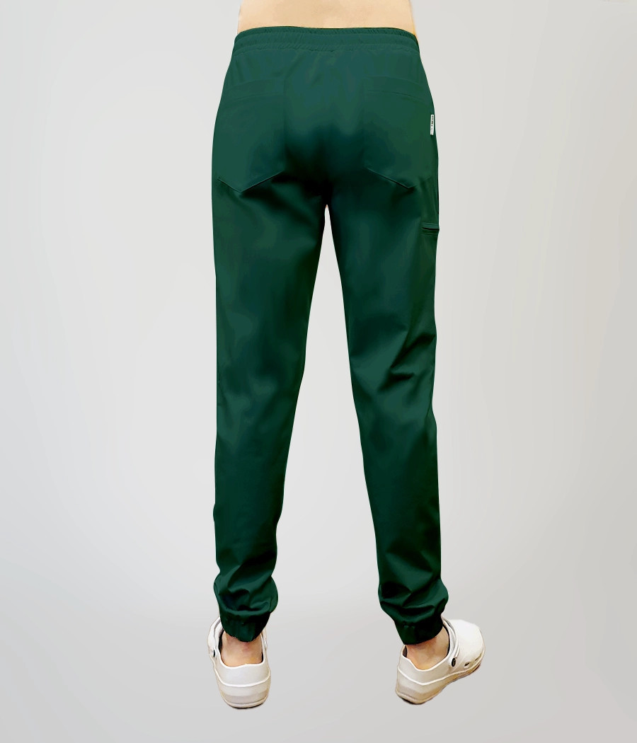 Spodnie medyczne męskie joggery z troczkami 6025 w kolorze zieleni butelkowej CS K38