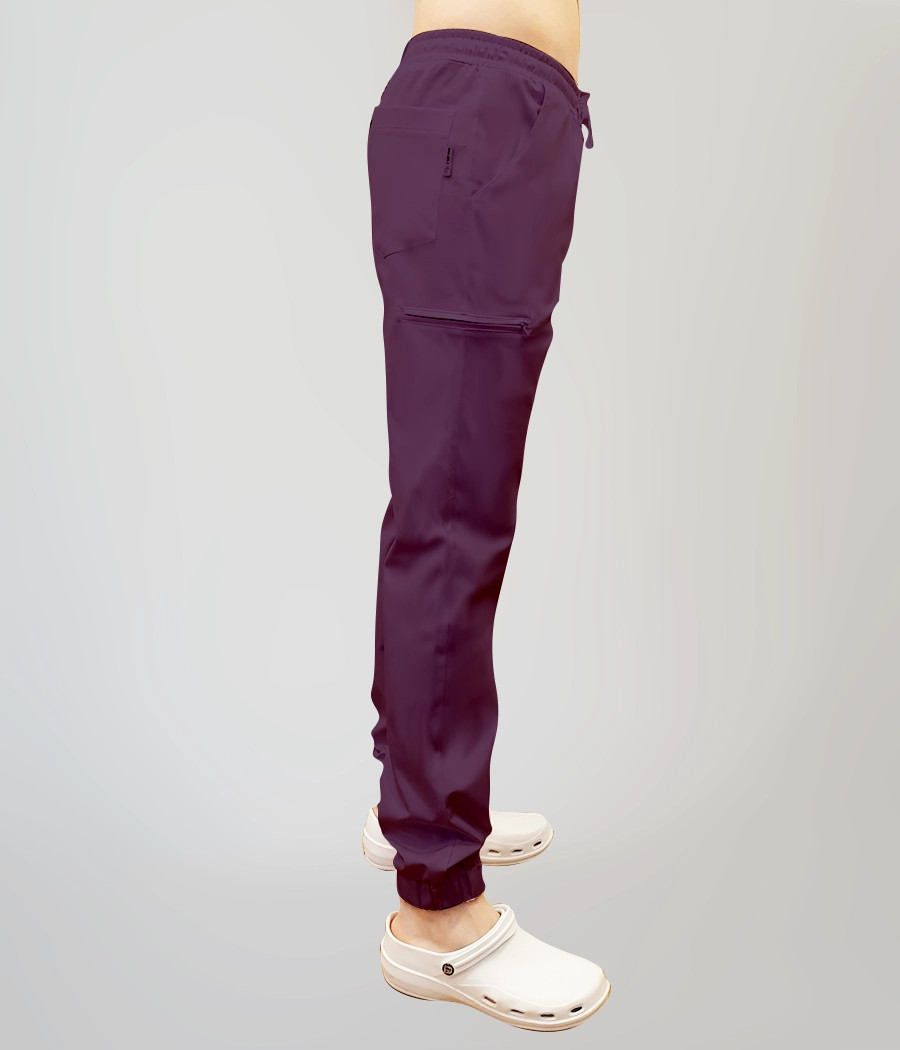 Spodnie medyczne męskie joggery z troczkami 6025 w kolorze śliwkowym PS K21