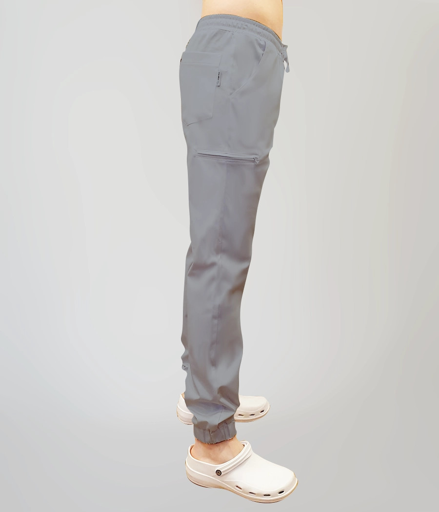Spodnie medyczne męskie joggery z troczkami 6025 w kolorze szarym PS K2