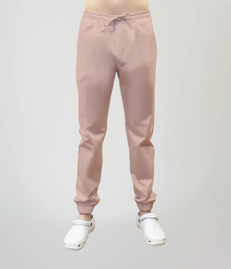 Spodnie medyczne męskie joggery z troczkami 6025 w kolorze beżowym CS K19