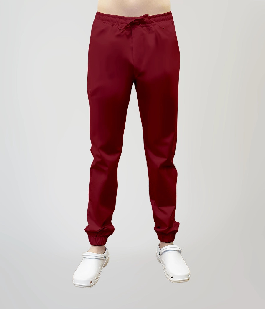 Spodnie medyczne męskie joggery z troczkami 6025 w kolorze bordowym CS K9
