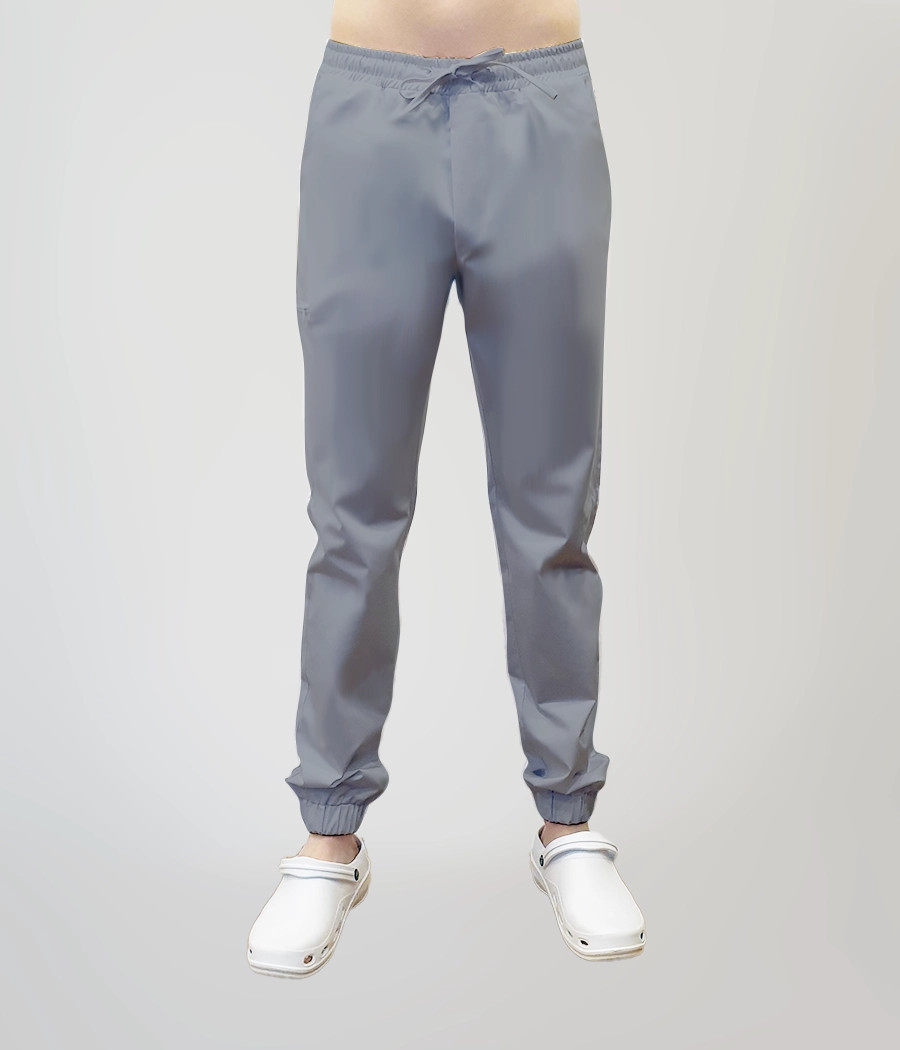 Spodnie medyczne męskie joggery z troczkami 6025 w kolorze szarym PS K2