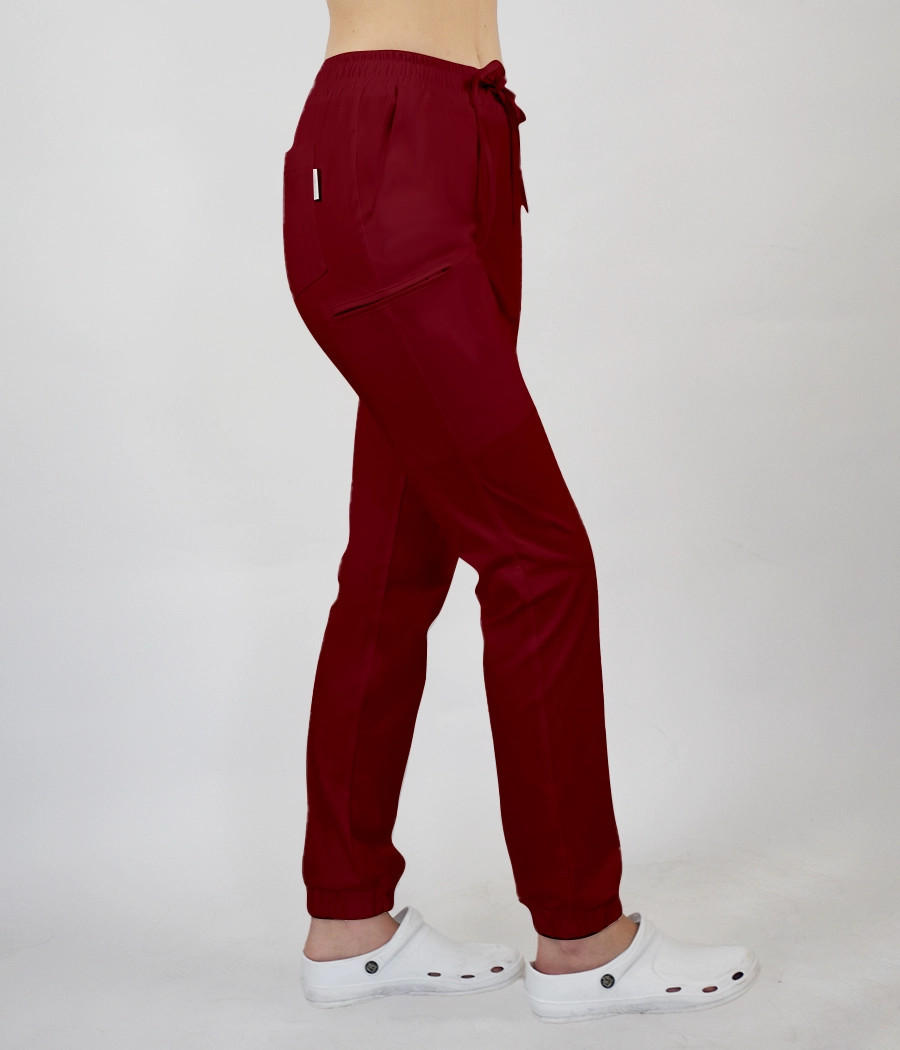 Spodnie medyczne damskie joggery z troczkami 5033 w kolorze bordowym CS K9