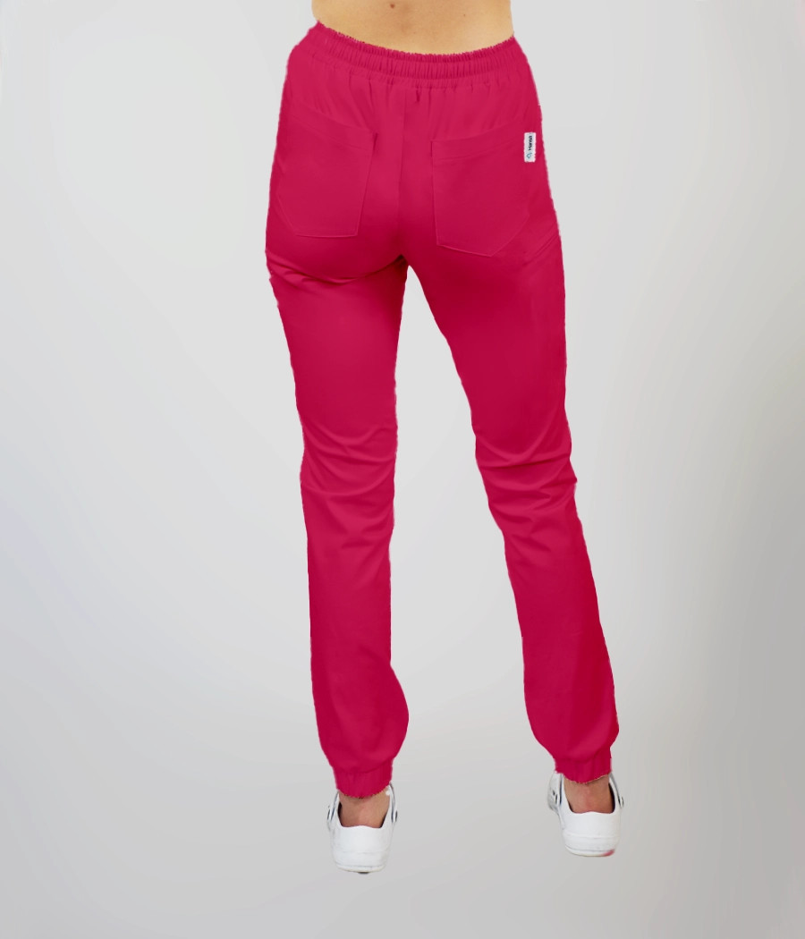 Spodnie medyczne damskie joggery z troczkami 5033 w kolorze ciemnej fuksji CS K33