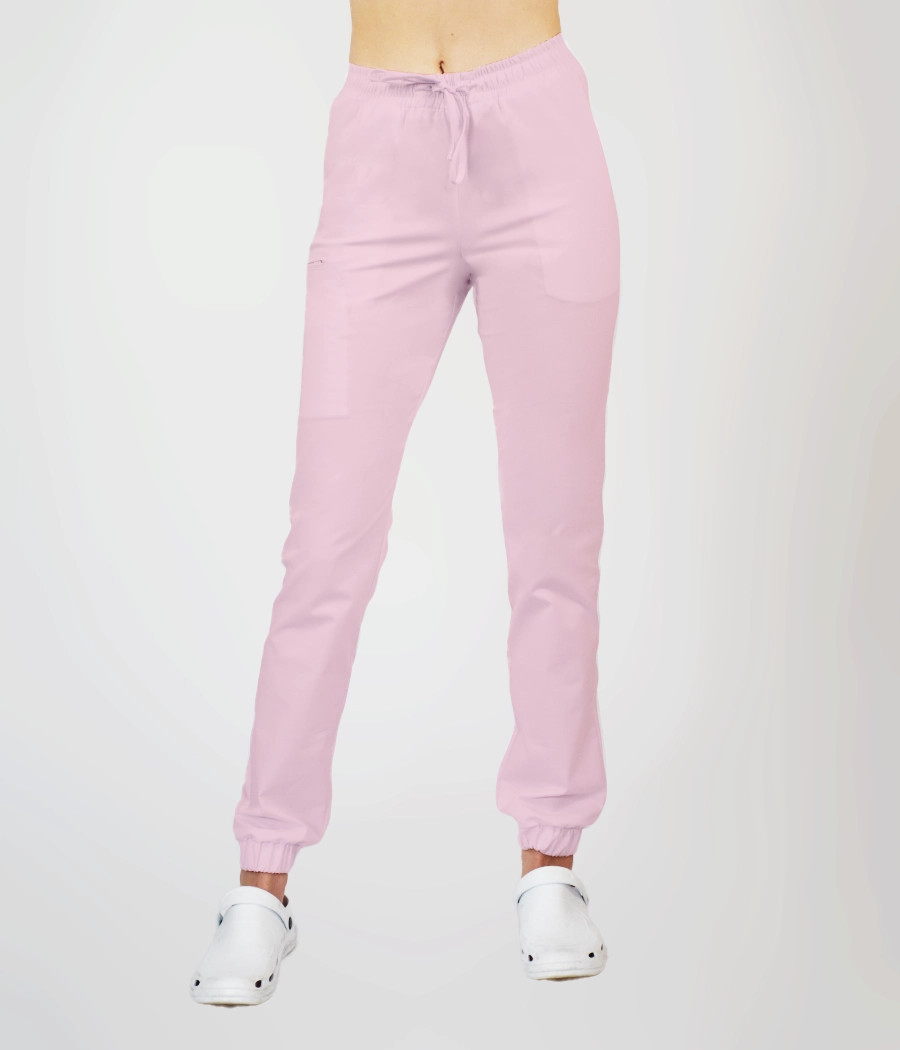 Spodnie medyczne damskie joggery z troczkami 5033 w kolorze różowym CS K3