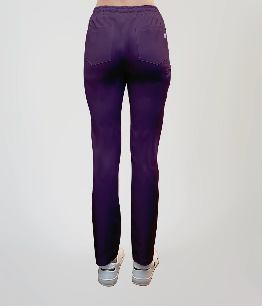 Spodnie medyczne damskie proste z troczkami 5032 w kolorze śliwkowym PS K21