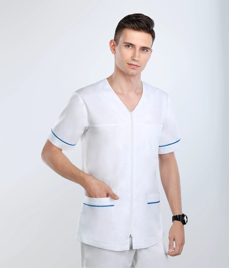 Bluza medyczna męska w szpic na zamek 3016  kolor tkaniny i wstawki do wyboru