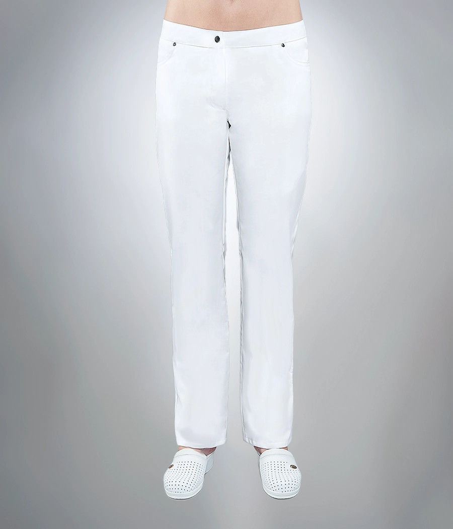 Spodnie medyczne damskie dżinsowe 5003 w kolorze białym OP K1