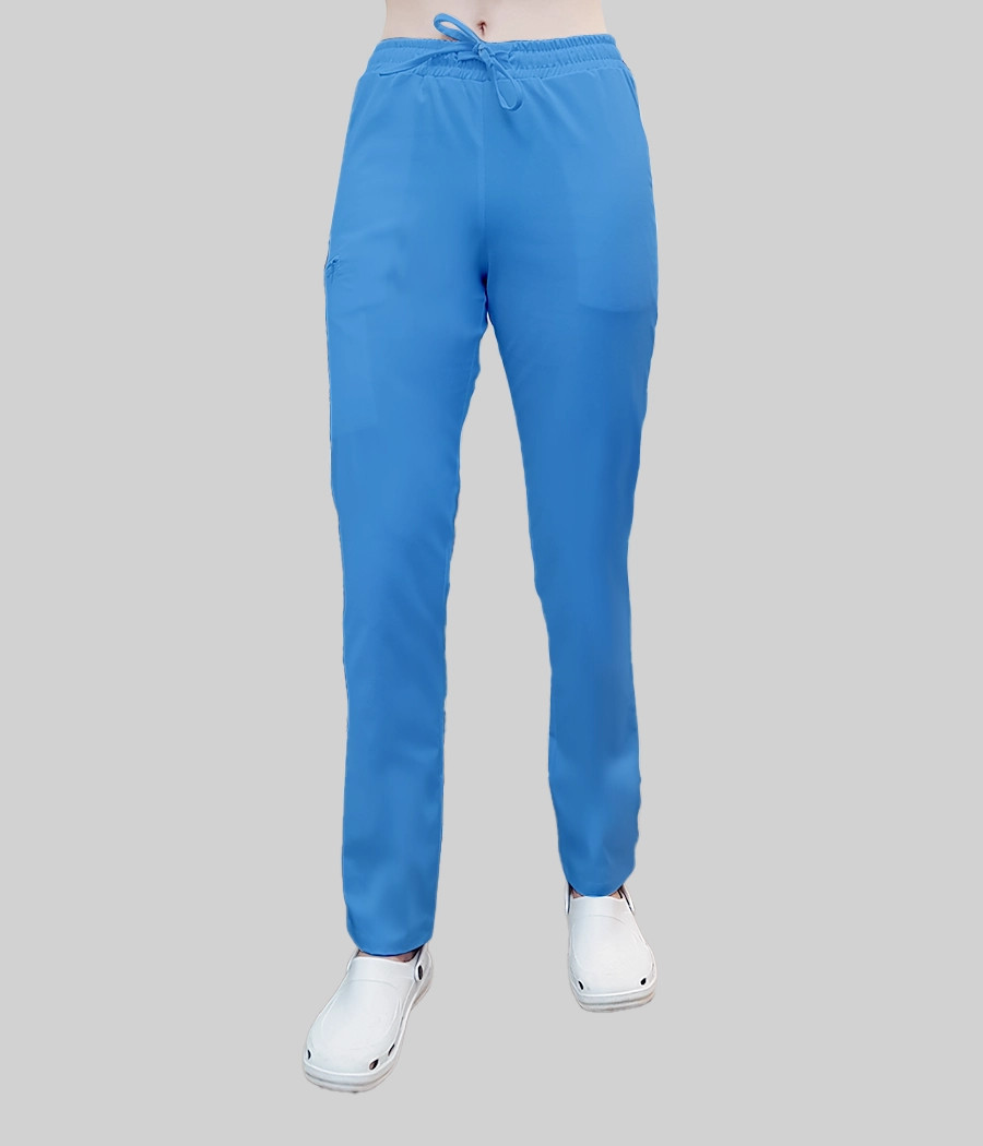 Spodnie medyczne damskie proste z troczkami 5032 w kolorze błękitnym PS K7