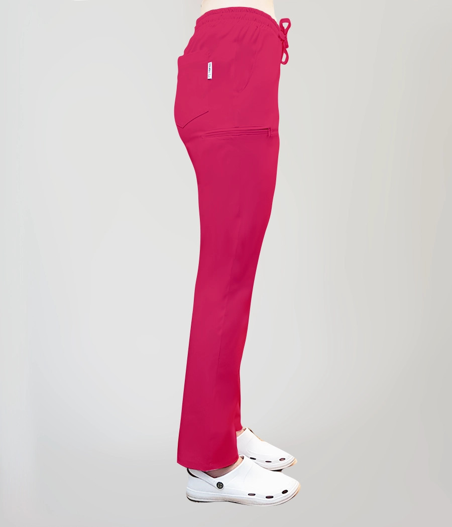 Spodnie medyczne damskie proste z troczkami 5032 w kolorze ciemnej fuksji CS K33