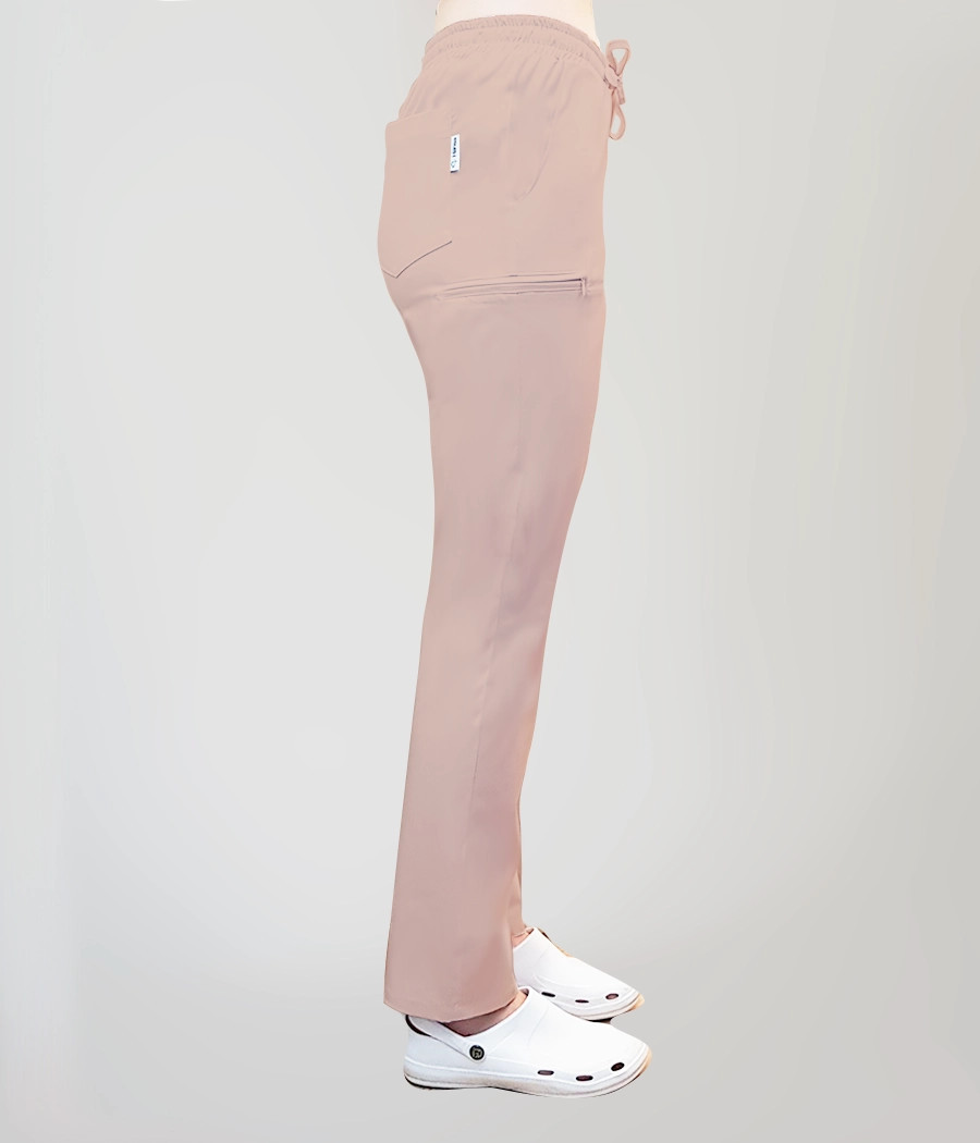 Spodnie medyczne damskie proste z troczkami 5032 w kolorze beżowym CS K19