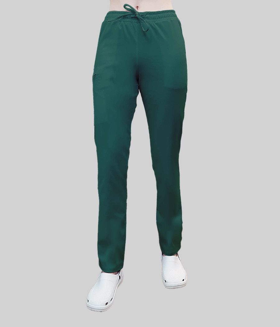 Spodnie medyczne damskie proste nogawki z troczkami 5032 w kolorze zieleni butelkowej CS K38