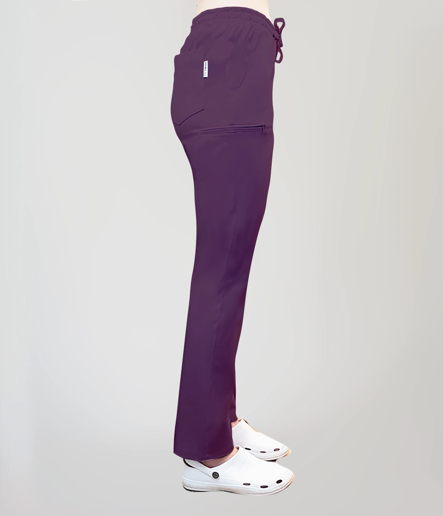 Spodnie medyczne damskie proste nogawki z troczkami 5032 w kolorze śliwkowym PS K21