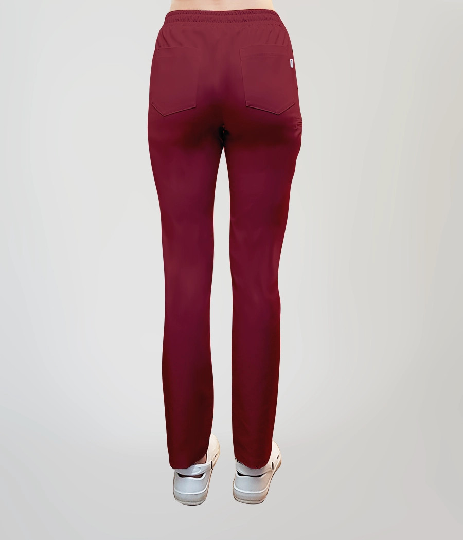 Spodnie medyczne damskie proste nogawki z troczkami 5032 w kolorze bordowym CS K9