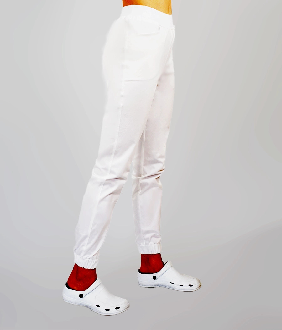 Spodnie medyczne damskie joggery ściągacz tkaninowy 5030 w kolorze białym OP K1