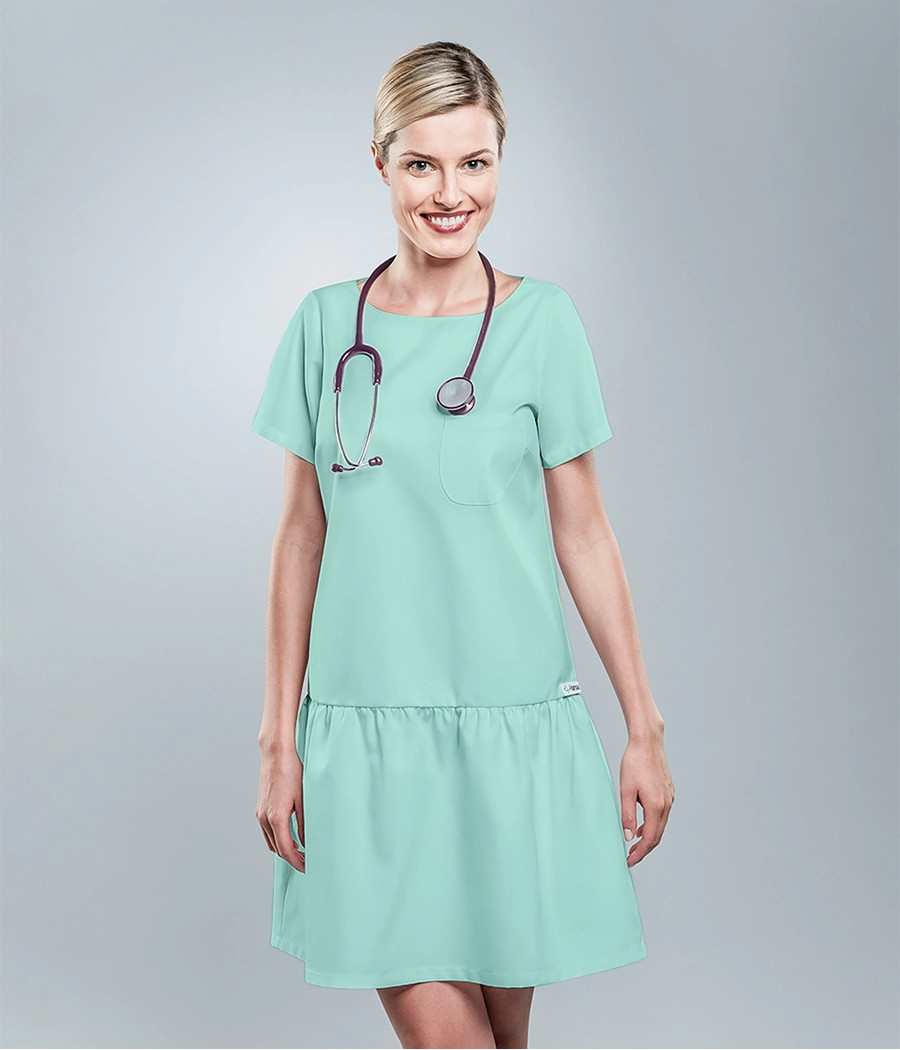 Sukienka medyczna damska z falbanką 0207 w kolorze seledynowym OP K5