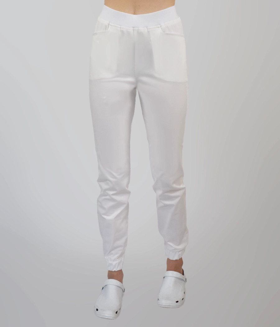 Spodnie medyczne damskie joggery ściągacz tkaninowy 5030 w kolorze białym OP K1 