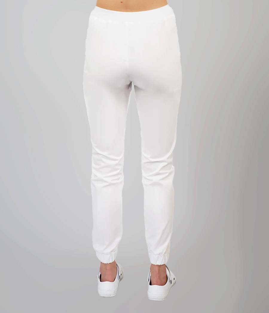 Spodnie medyczne damskie joggery ściągacz tkaninowy 5030 w kolorze białym OP K1