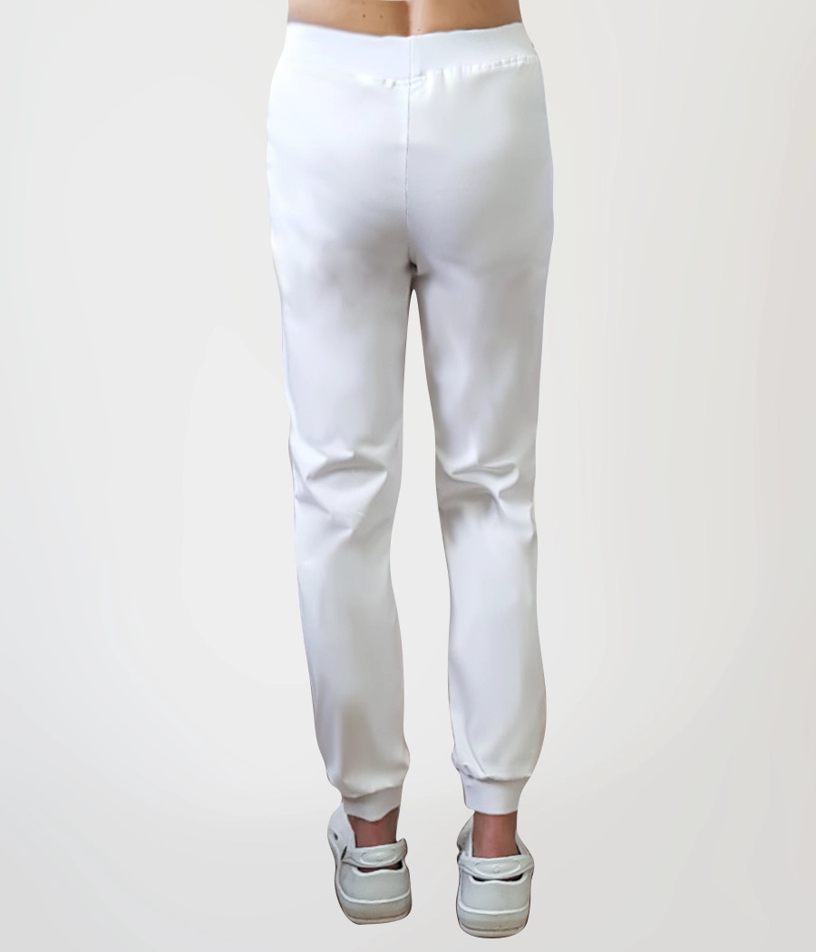 Spodnie medyczne damskie joggery z dzianiną 5031 w kolorze białym OP K1