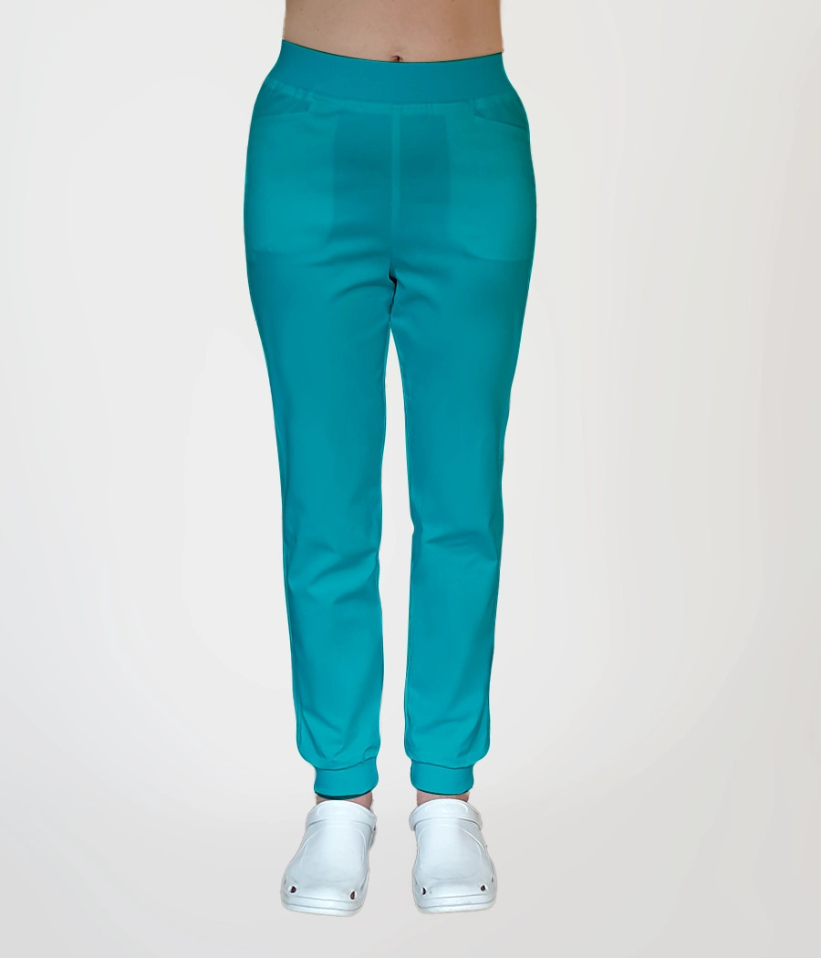Spodnie medyczne damskie joggery z dzianiną 5031 w kolorze turkusowym ST K29