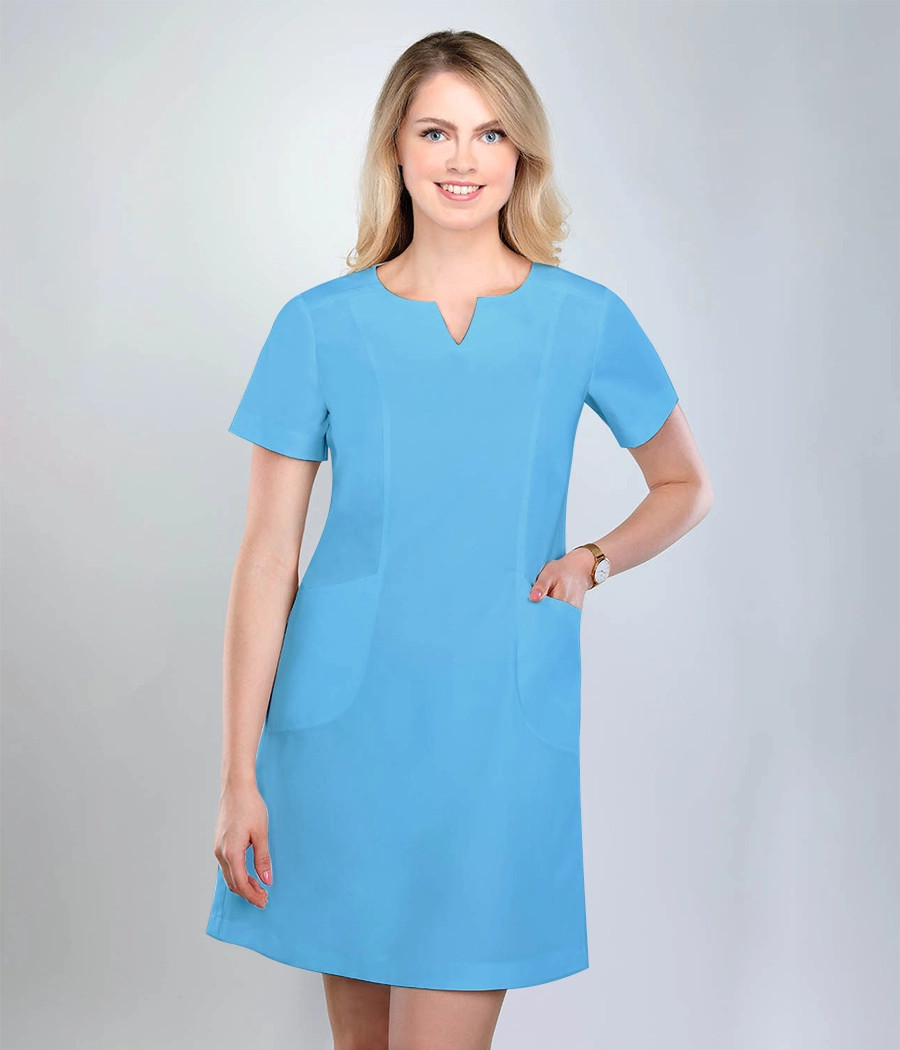 Sukienka medyczna damska taliowana 0214 w kolorze błękitnym OP K7